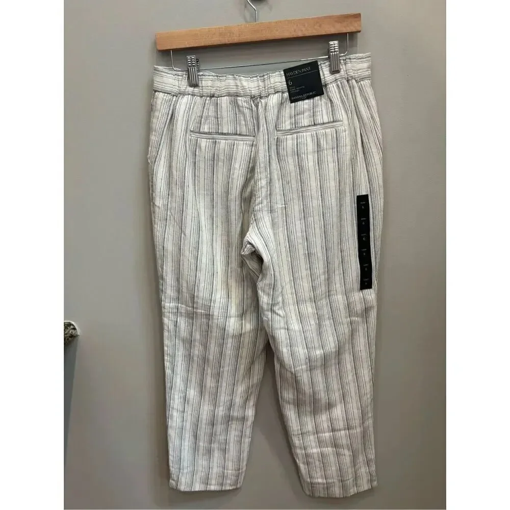 Banana Republic NWT 6 cream/navy Hayden pant mid ￼rise straight tatted leg ankle